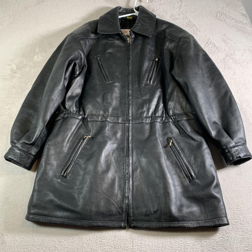 Excelled Leather Jacket Coat Womens Small Black Long Zip‎ Pockets Lined City